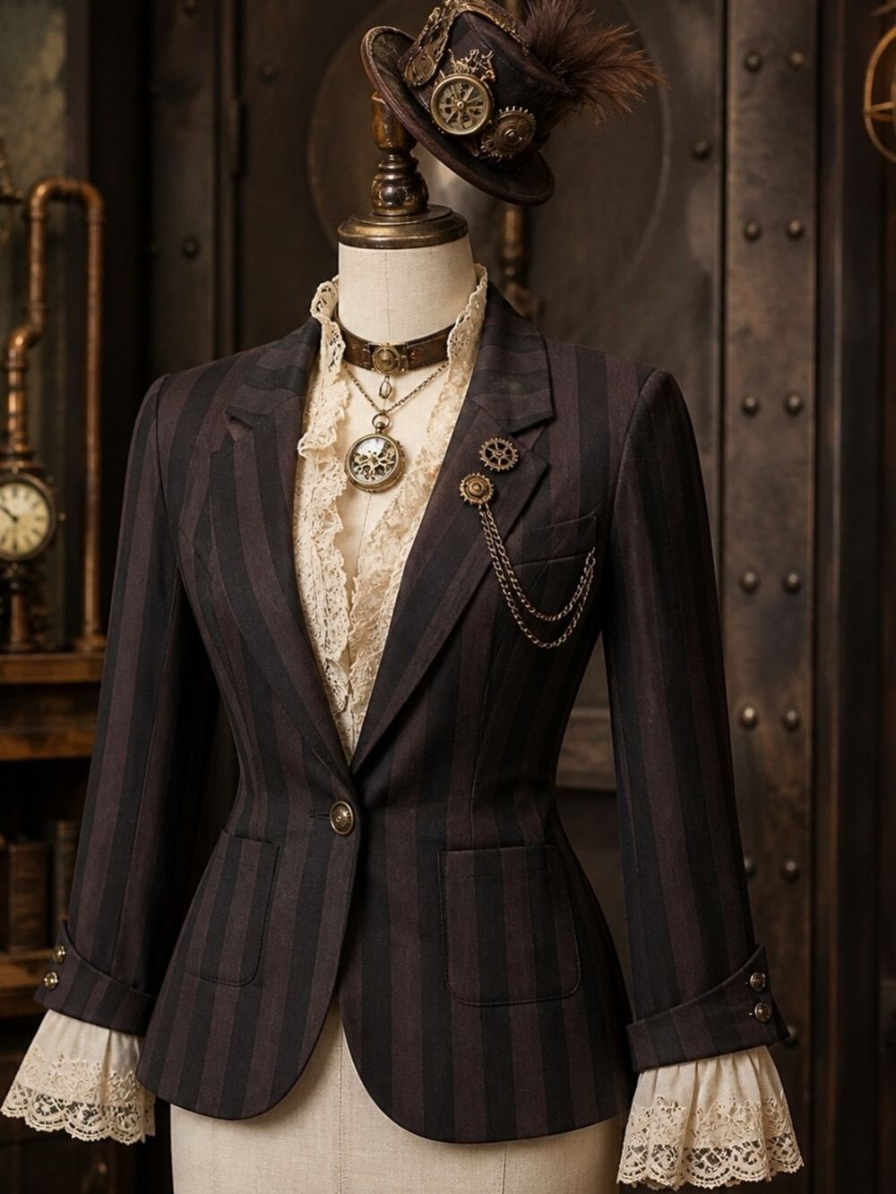 Divide Black And Brown  Striped Single-Button Blazer